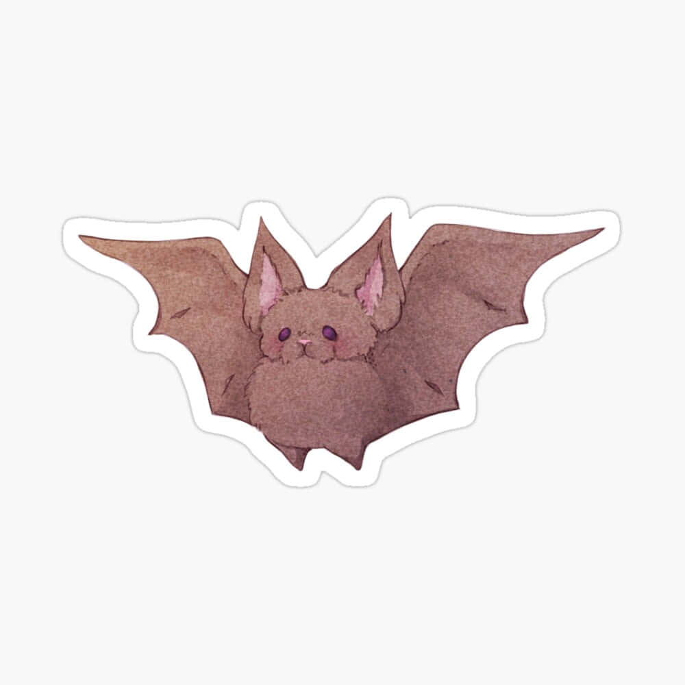 Bats 桌布 壁紙 — 一隻可愛的水彩蝙蝠，有棕色翅膀和紫色眼睛，在純白色背景前向前看。