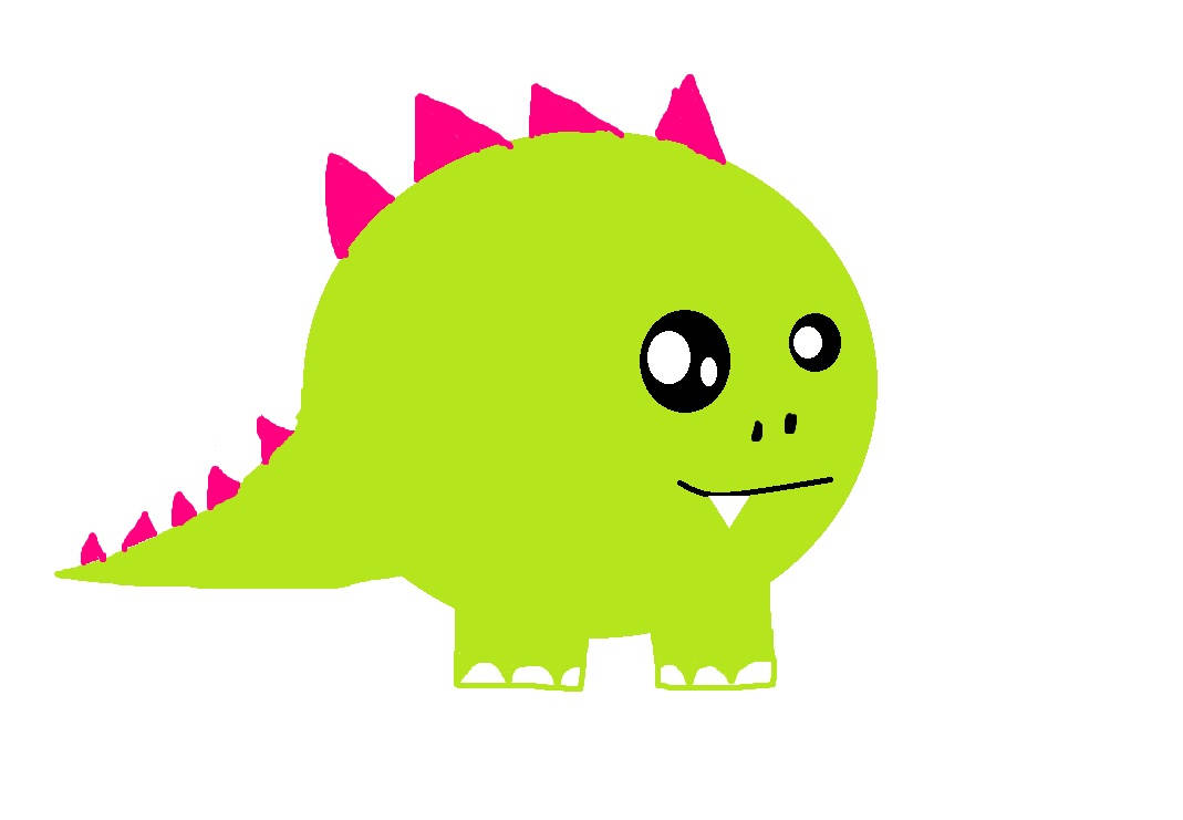 Cute Dinosaur 桌布 壁紙 — 一隻可愛的淺綠色卡通恐龍，帶有粉紅色尖刺和大圓眼睛，在純白色背景上微笑。