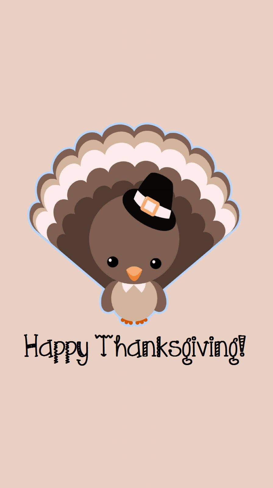 戴著朝聖者帽子的火雞卡通，上面寫著「Happy Thanksgiving!」。 — 感恩節 iPhone 壁紙