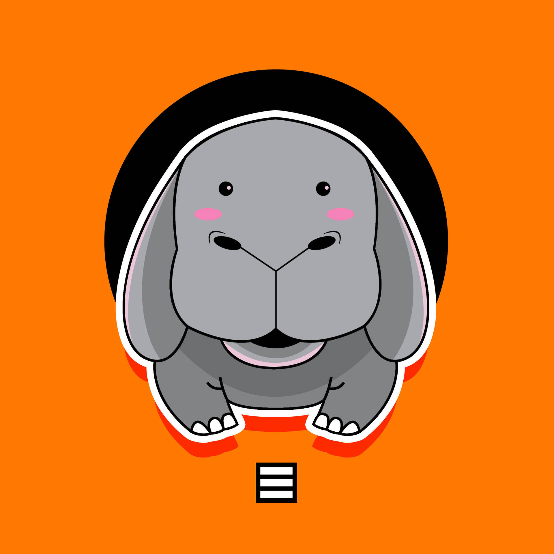 okja 桌布 壁紙 — 一隻可愛的灰色卡通兔子，粉紅色臉頰，坐在黑色圓圈中央，背景是鮮豔的橙色。