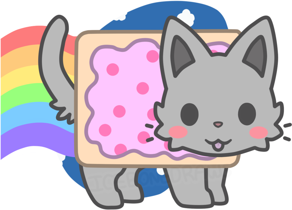 Nyan Cat 桌布 壁紙 — 一隻可愛的灰色卡通貓，有彩虹尾巴和背上的粉紅色圓點糖霜。