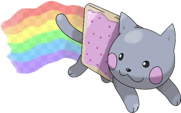 Nyan Cat 桌布 壁紙 — 一隻可愛的灰色卡通貓快樂地拿著一個粉紅色糖霜零食，身後有一道彩虹痕跡。