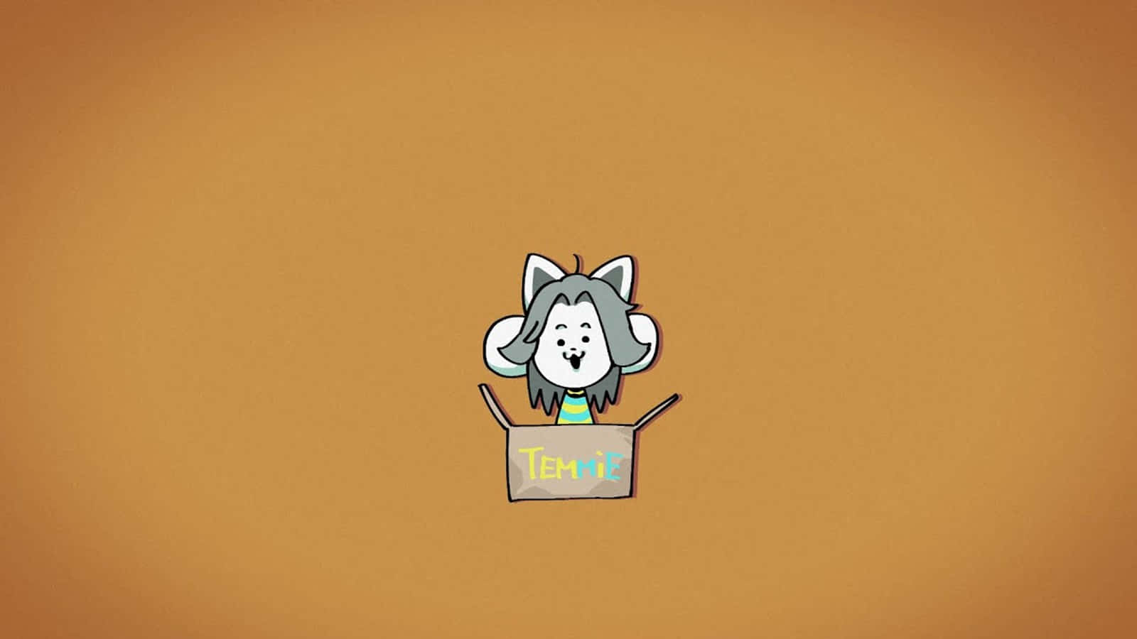 可愛貓咪 桌布 壁紙 — 一隻可愛的灰色毛髮卡通狼角色從一個標有「Temiz」的紙箱中探出頭來，背景是純橙色。