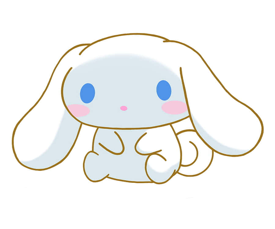 Cinnamoroll Laptop 桌布 壁紙 — 一隻可愛的白兔，有長長的垂耳、藍色眼睛和粉紅色的臉頰，以簡單的卡通風格坐著。