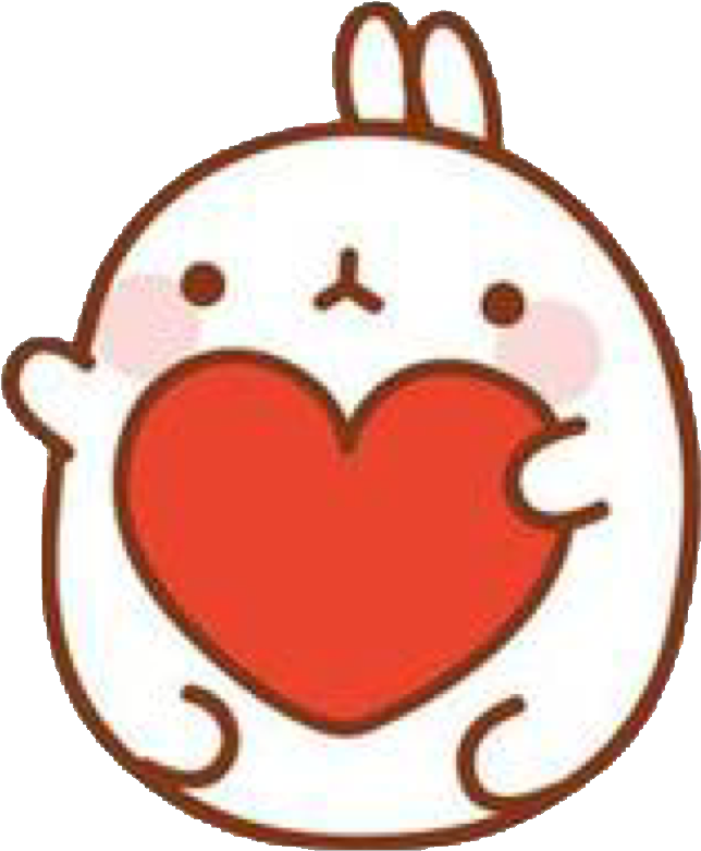 Molang 桌布 壁紙 — 一隻可愛的白色兔子帶有棕色輪廓，在黑色背景上用爪子抱著一個鮮紅色的心。