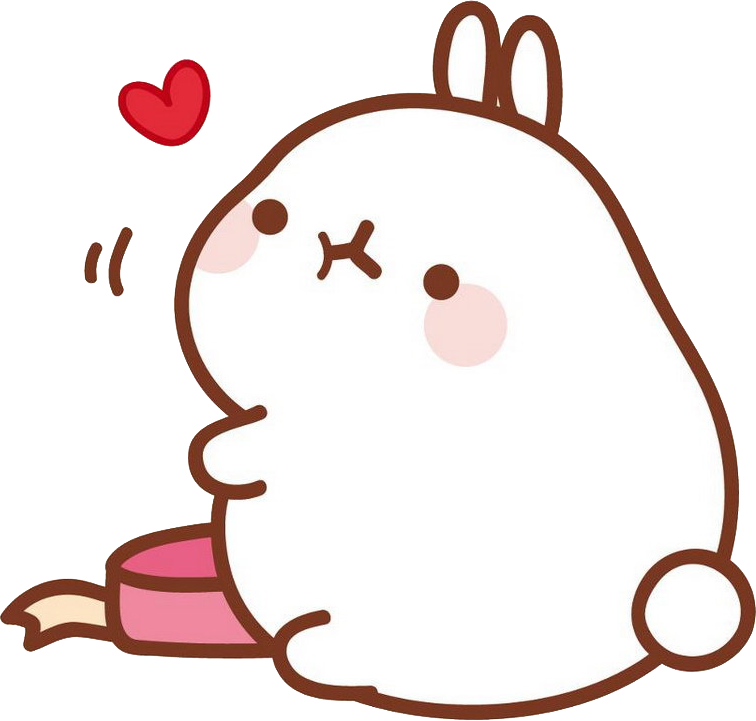 Molang 桌布 壁紙 — 一隻可愛的白色卡通兔，帶有棕色輪廓，臉頰泛紅，旁邊漂浮著一顆紅心。