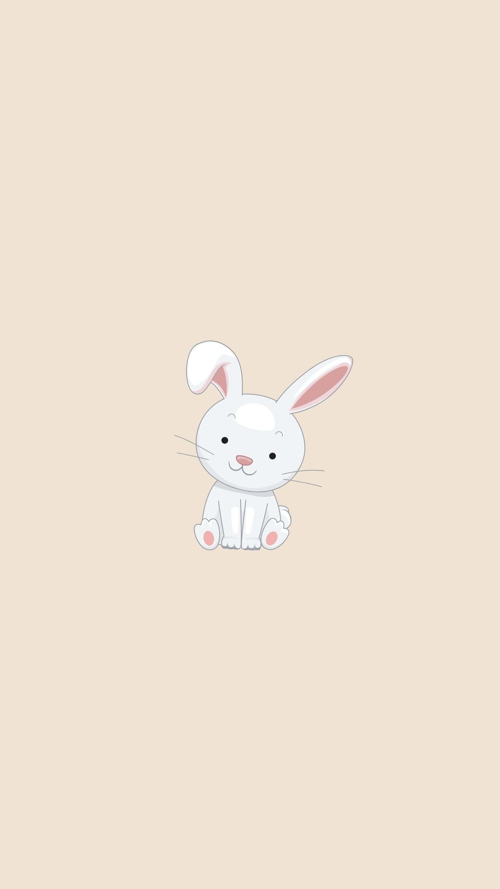 Cute Aesthetic Anime 桌布 壁紙 — 一隻可愛的白色卡通兔子，有粉紅色內耳和腳掌，坐在柔軟的米色背景中央。
