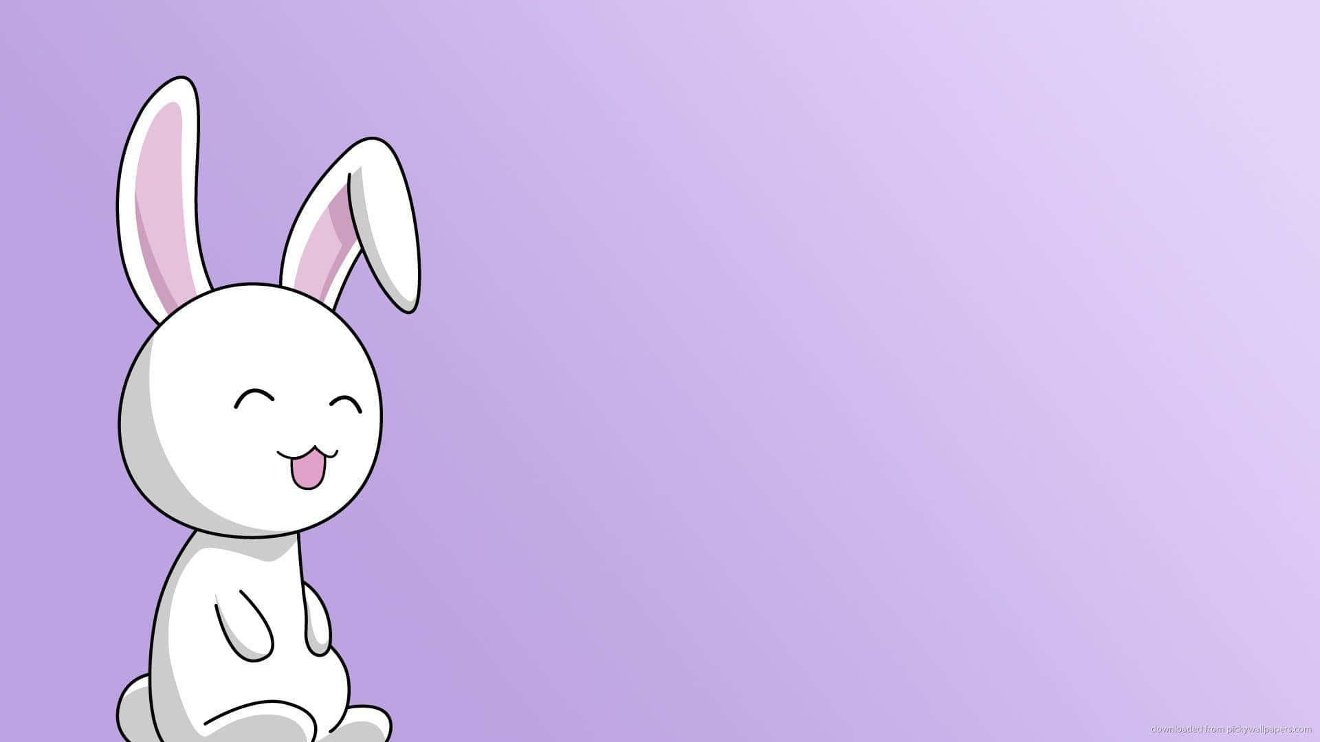 Kawaii Bunny 桌布 壁紙 — 一隻可愛的白色卡通兔子，粉紅色內耳，在柔和的薰衣草漸變背景上開心微笑。