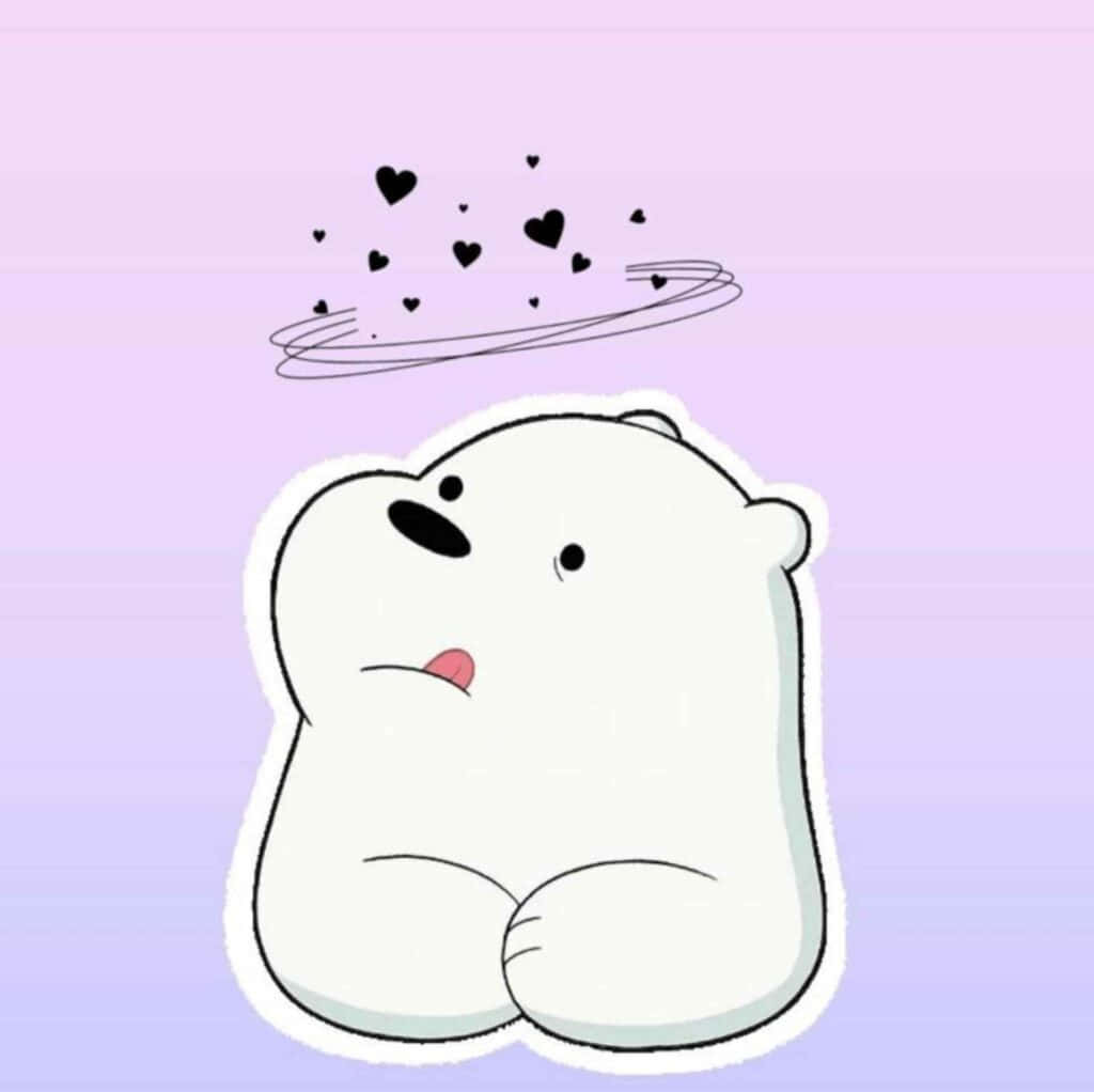 Cute TikTok Profile 桌布 壁紙 — 一隻可愛的白色卡通熊，帶有愛心光環，在柔和的紫色漸層背景上看起來得意洋洋。