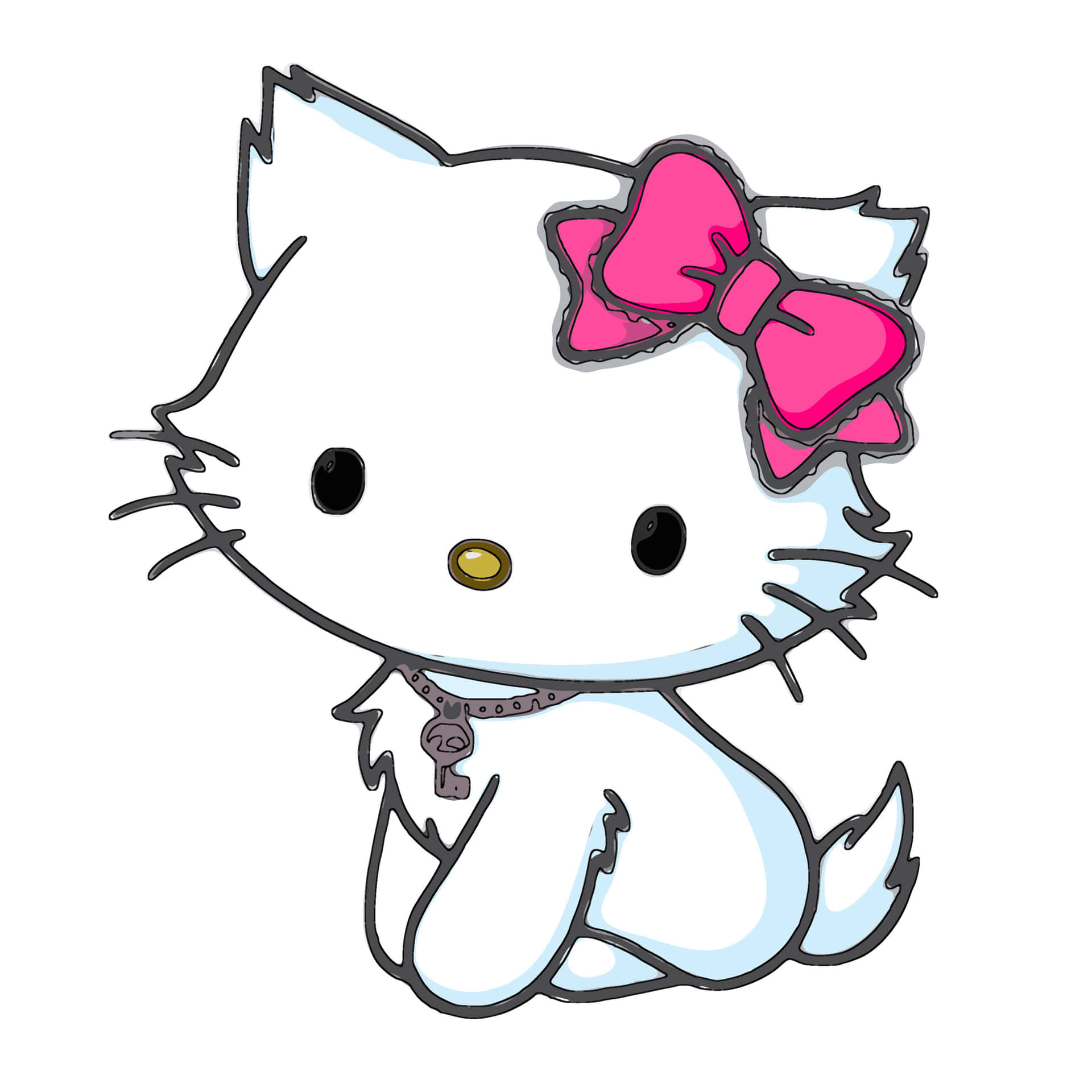 Hello Kitty 桌布 壁紙 — 一隻可愛的白色卡通貓，頭上戴著亮粉紅色蝴蝶結，戴著鑰匙形吊墜項鍊。