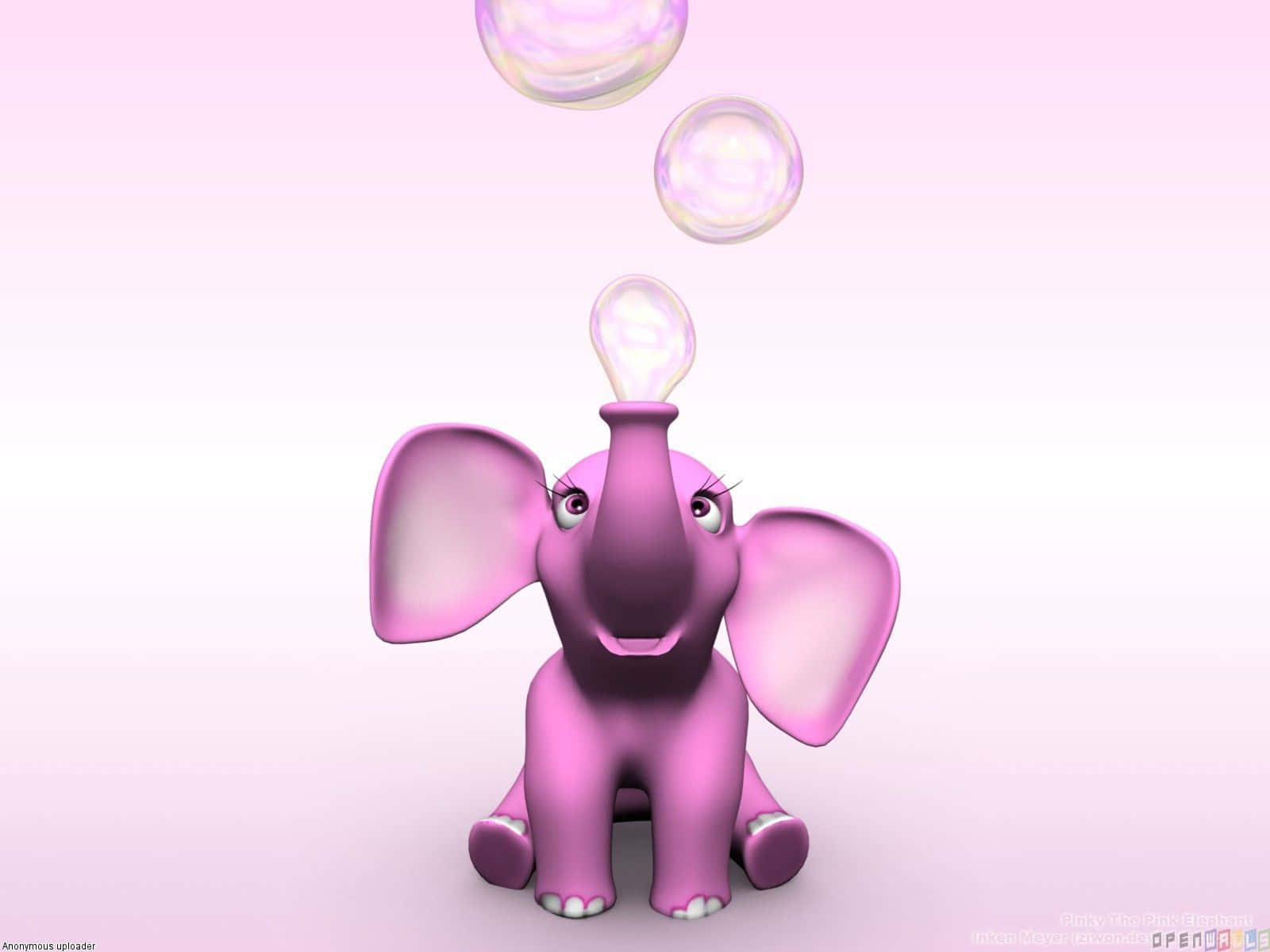 Pink Elephant 桌布 壁紙 — 一隻可愛的粉紅色3D渲染大象在柔和的漸變粉紅色背景上吹出閃閃發光的泡泡。