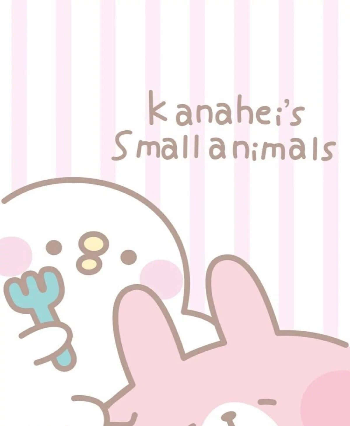 Cute Cartoon 桌布 壁紙 — 一隻可愛的粉紅色兔子和幽靈角色從條紋壁紙後面探出頭來，帶有柔和的粉彩調。