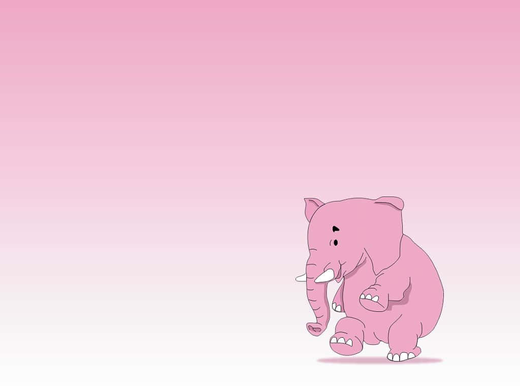 Pink Elephant 桌布 壁紙 — 一隻可愛的粉紅色卡通大象獨自站在柔和的漸變粉紅色背景前。