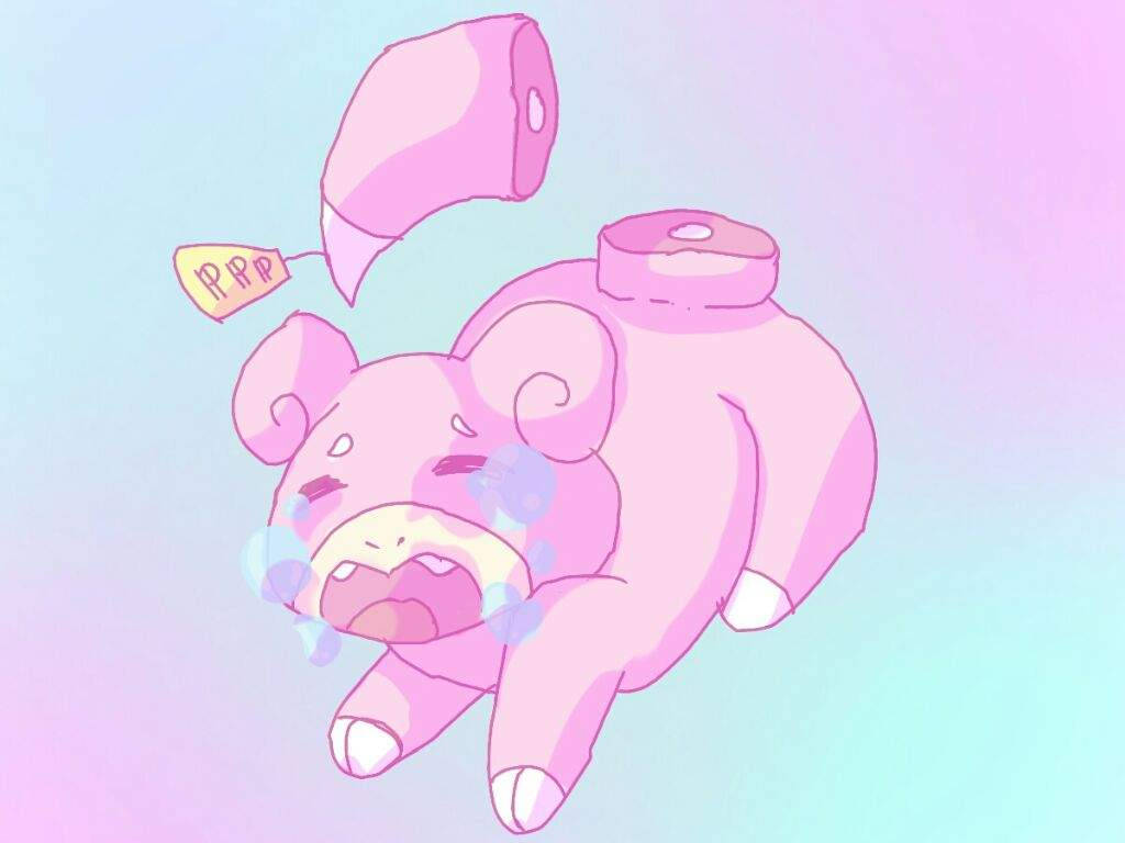 Pastel Gore 桌布 壁紙 — 一隻可愛的粉紅色卡通小豬，帶有標籤和氣泡，漂浮在柔和的漸變背景上。
