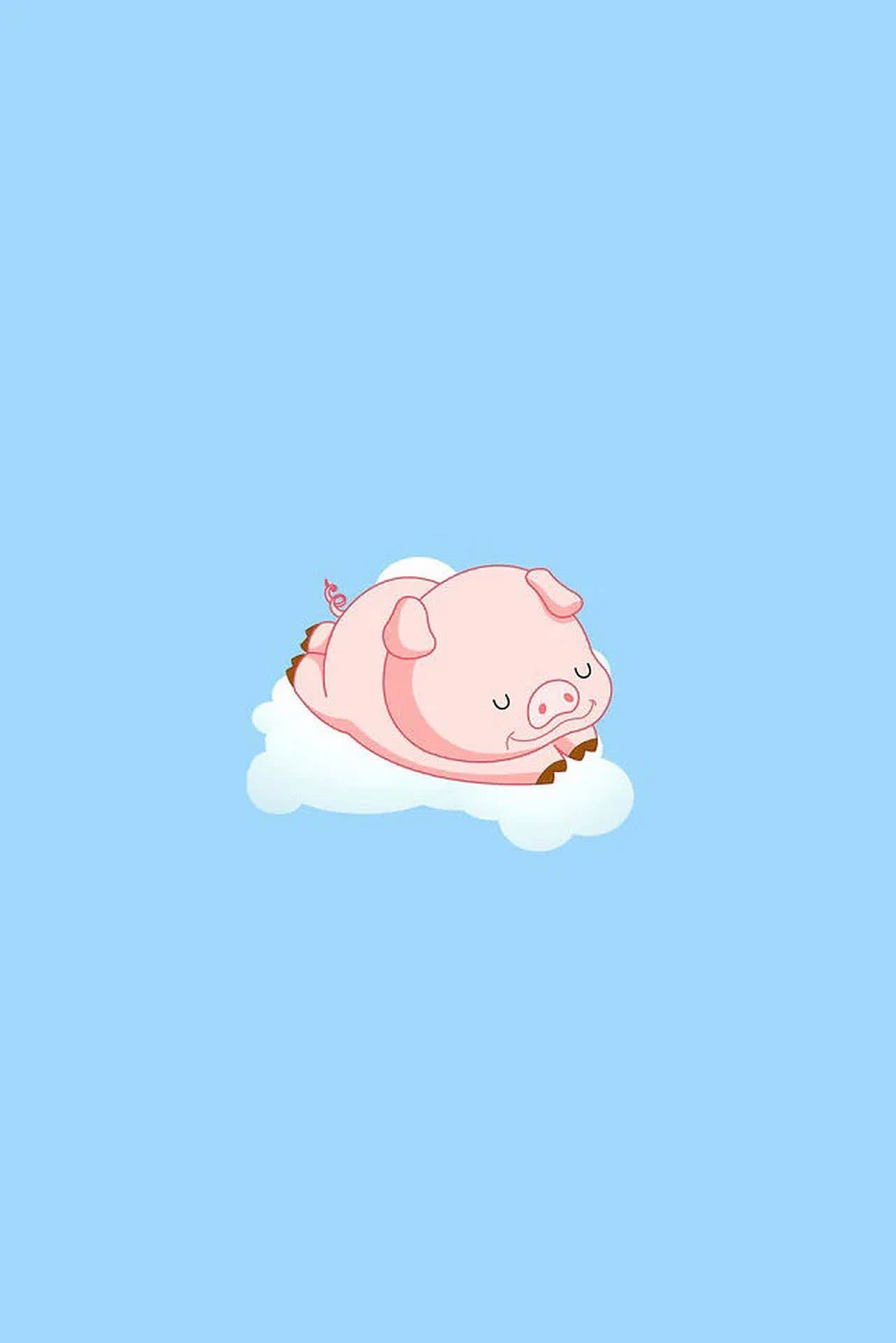 一隻粉紅色卡通豬在藍天白雲上睡覺。 — 可愛豬豬 GIF 壁紙