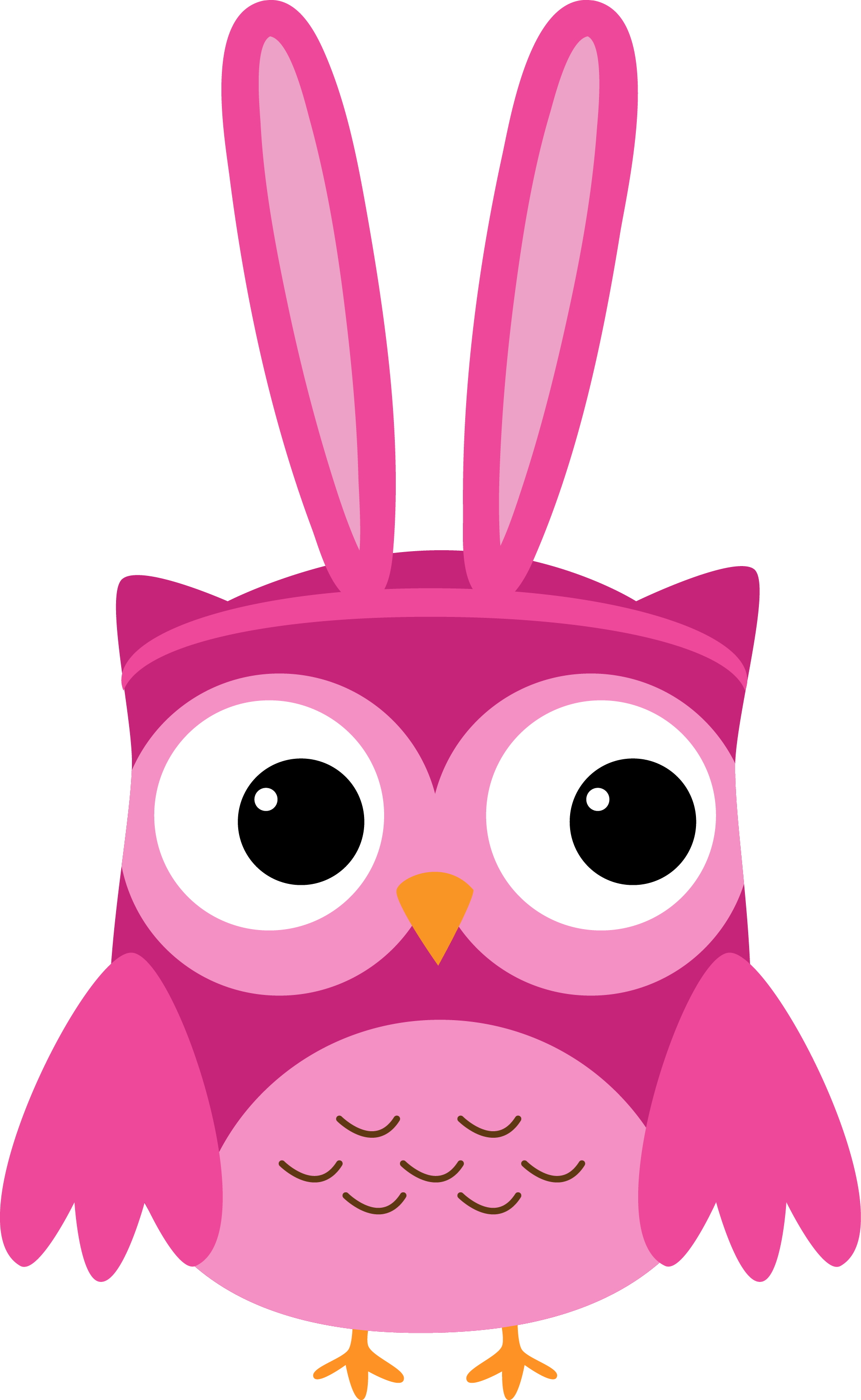 Owl Free 桌布 壁紙 — 一隻可愛的粉紅色卡通貓頭鷹，長著兔耳朵和一雙大圓眼睛，背景是純綠色。