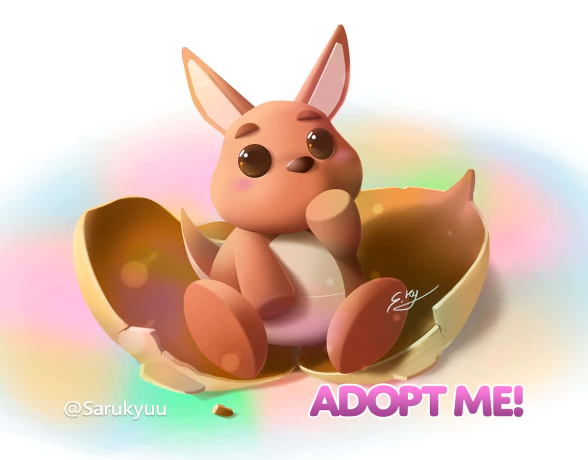 animals 桌布 壁紙 — 一隻可愛的粉紅色袋鼠狀生物從裂開的蛋中出現，背後有彩虹光芒。