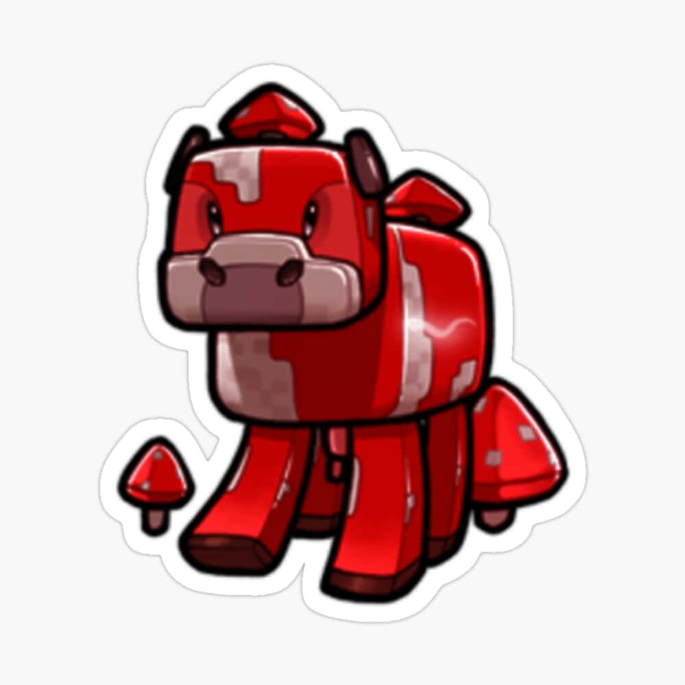 Minecraft Cow 桌布 壁紙 — 一隻可愛的紅色方塊牛，帶有白色斑點和蘑菇狀的腿，站在純色背景前。