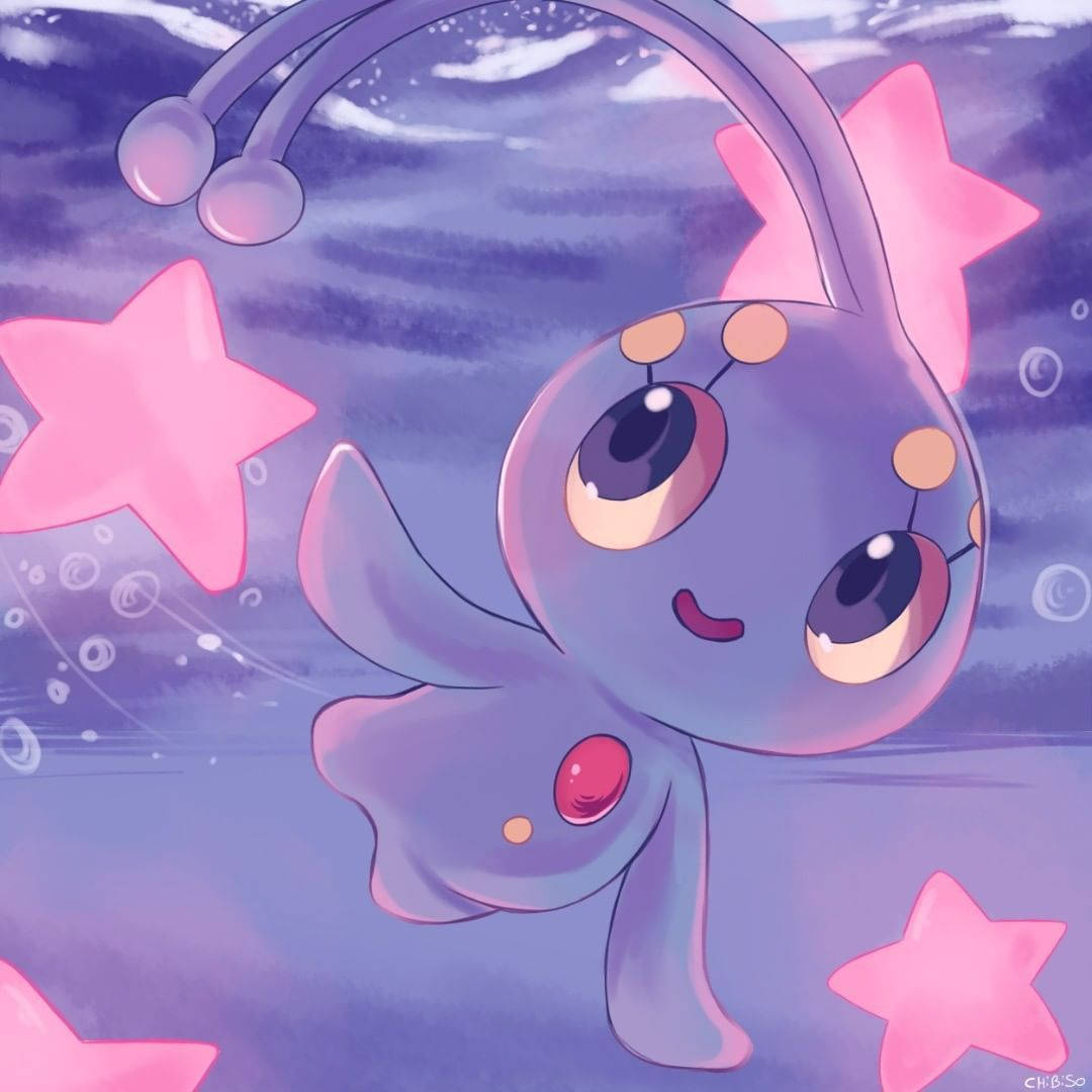 Stars 桌布 壁紙 — 一隻可愛的紫色動漫風格生物，有著粉紅色星形耳朵和泡泡，在夢幻的暮色天空中快樂地漂浮。