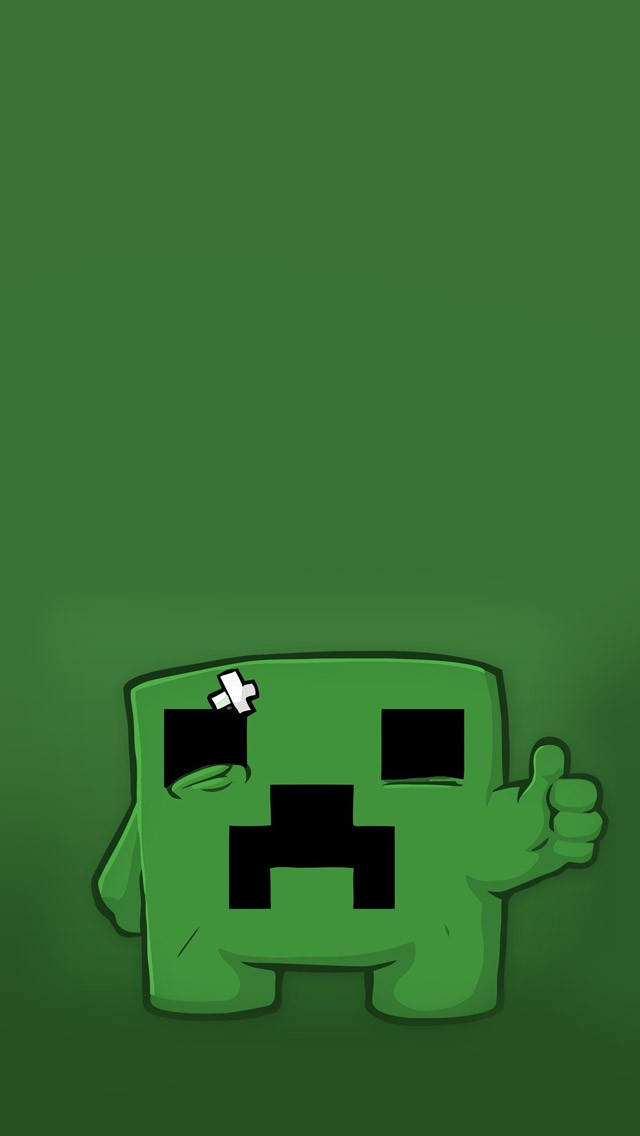 最佳我的世界 桌布 壁紙 — 一隻可愛的綠色 Minecraft 苦力怕，頭上貼著繃帶，在純綠色背景前豎起大拇指。