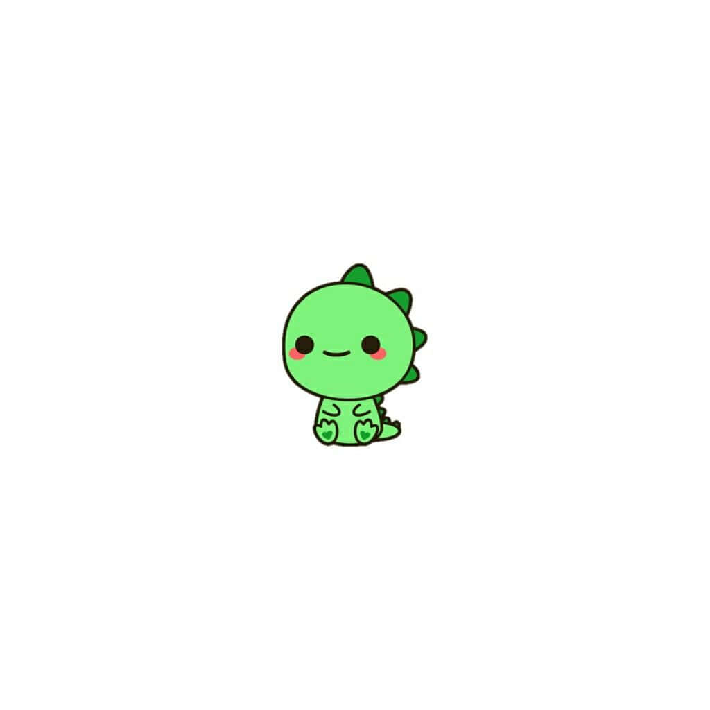 Cute Dinosaur 桌布 壁紙 — 一隻可愛的綠色卡通恐龍，面帶微笑，背上有小刺，獨自坐在純白色背景前。