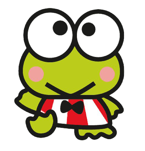 Cartoon Characters 桌布 壁紙 — 一隻可愛的綠色卡通青蛙，大眼睛，穿著紅白條紋襯衫和黑色蝴蝶結。