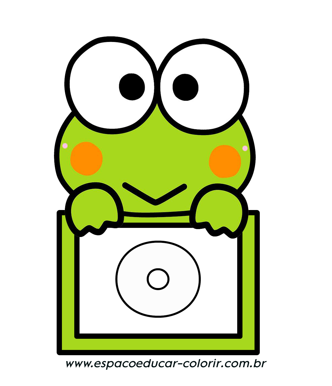 Cute Frog 桌布 壁紙 — 一隻可愛的綠色卡通青蛙，有大大的白色眼睛，從一個萊姆綠色的正方形上方探出頭來，拿著一台白色相機。