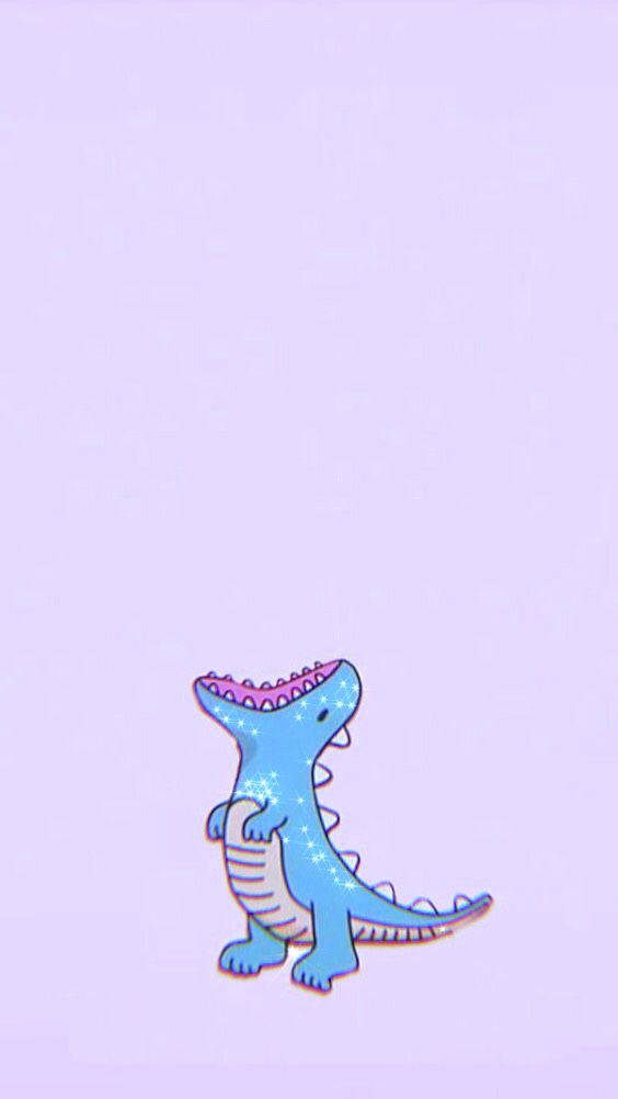 Cartoon Dinosaur Phone 桌布 壁紙 — 一隻可愛的藍色卡通恐龍，帶有閃亮細節，站在柔和的薰衣草背景前。