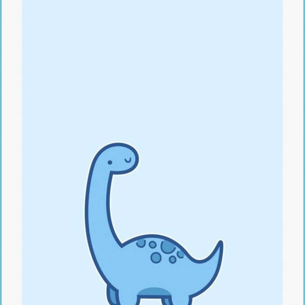 Cartoon Dinosaur 桌布 壁紙 — 一隻可愛的藍色卡通梁龍，閉著眼睛，身上有斑點，站在柔和的淺藍色背景前。