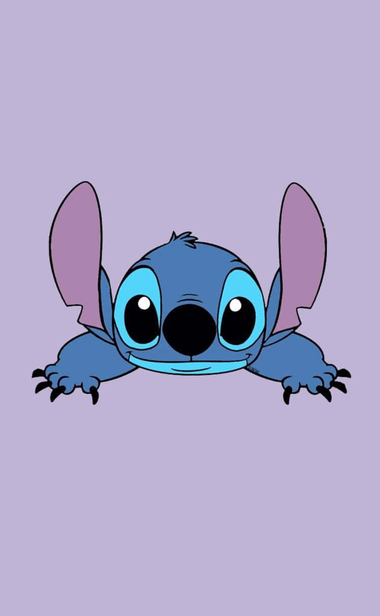 adorable 桌布 壁紙 — 一隻可愛的藍色外星人，有著大眼睛，從框架頂部窺視，背景是柔和的薰衣草色。