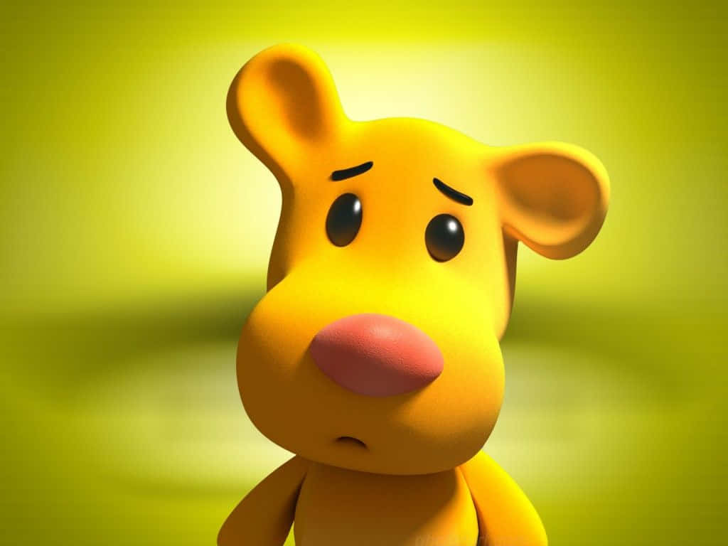 Cartoon 桌布 壁紙 — 一隻可愛的黃色3D渲染卡通狗，表情悲傷，背景是發光的綠色。