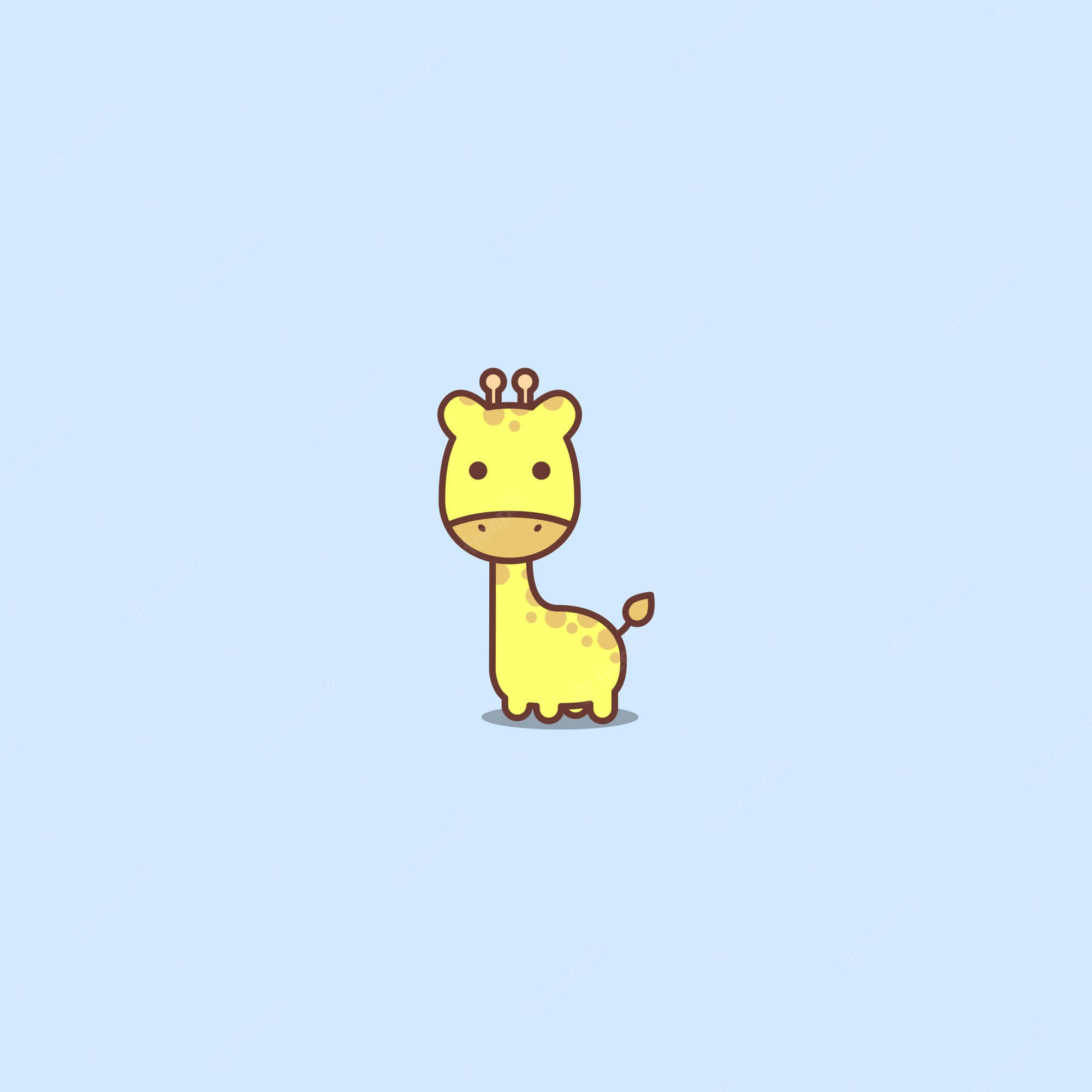 Cartoon Animal 桌布 壁紙 — 一隻可愛的黃色卡通長頸鹿，帶有棕色斑點，獨自站在柔和的藍色背景前。