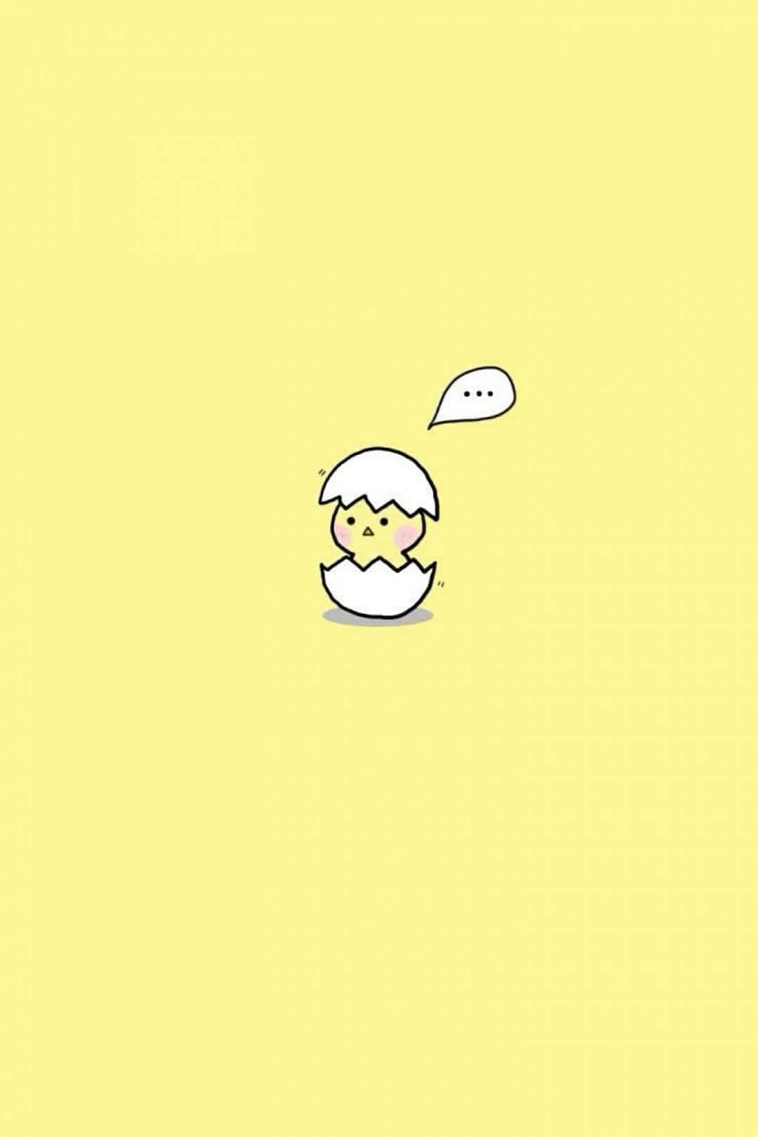 Cute Easter iPhone 桌布 壁紙 — 一隻可愛的黃色小雞從裂開的蛋殼中探出頭來，背景是純淺黃色，並有對話氣泡。