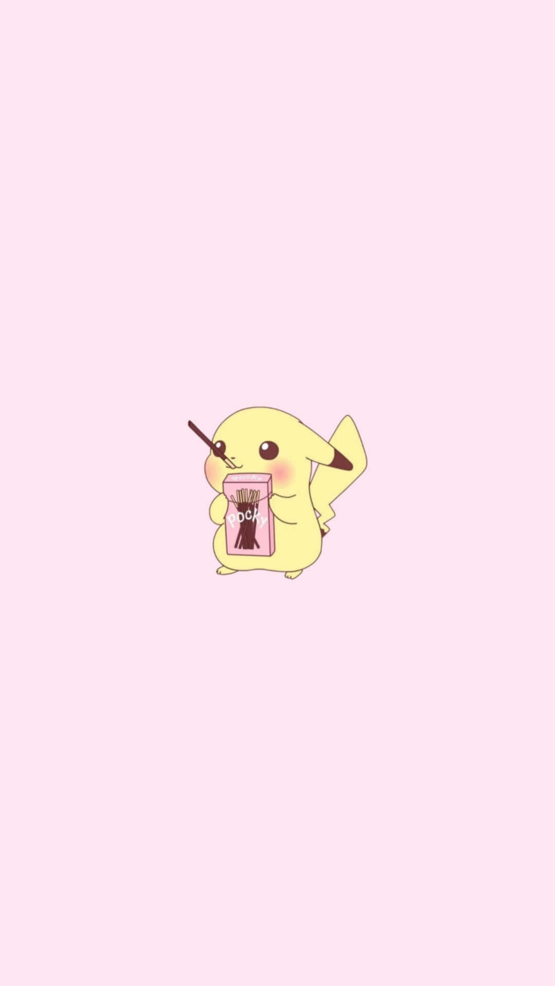 Cute Aesthetic Anime 桌布 壁紙 — 一隻可愛的黃色皮卡丘在柔和的粉紅色背景前拿著一個附有吸管的粉紅色零食盒。