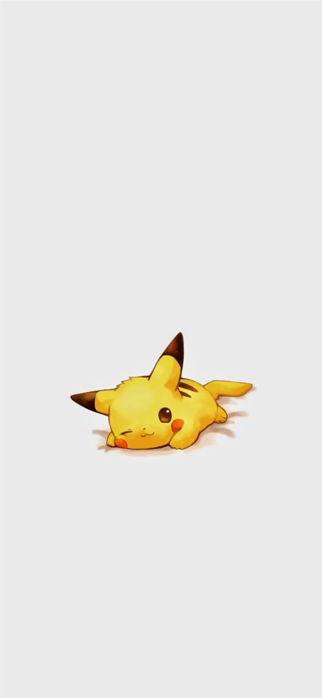 Pokemon Characters 桌布 壁紙 — 一隻可愛的黃色皮卡丘蜷縮著睡在純淺灰色背景上。