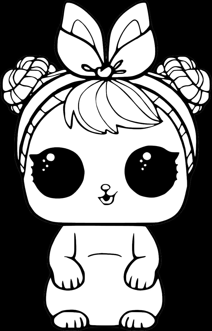 Doll 桌布 壁紙 — 一隻可愛的黑白卡通兔子，有大眼睛、辮子和頭上的蝴蝶結。