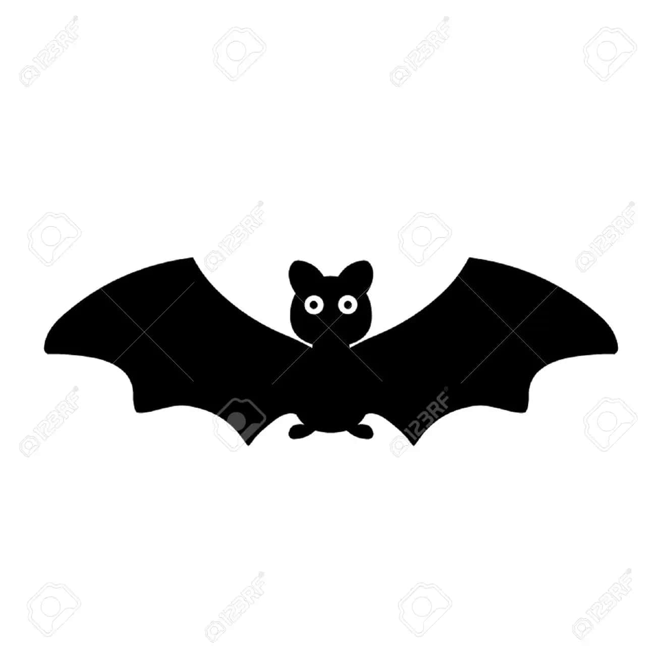 Bats 桌布 壁紙 — 一隻可愛的黑色蝙蝠剪影，有大大的白色眼睛，在純白色背景上飛翔。