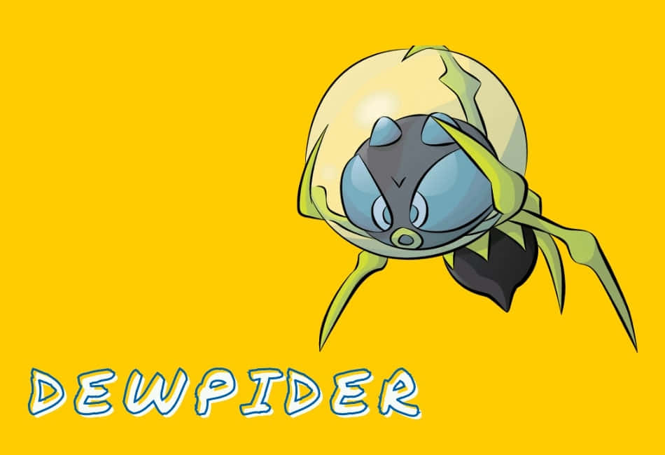 寶可夢 桌布 壁紙 — 一隻名為Dewspider的卡通蜘蛛寶可夢從破裂的蛋中出現，背景為亮黃色。