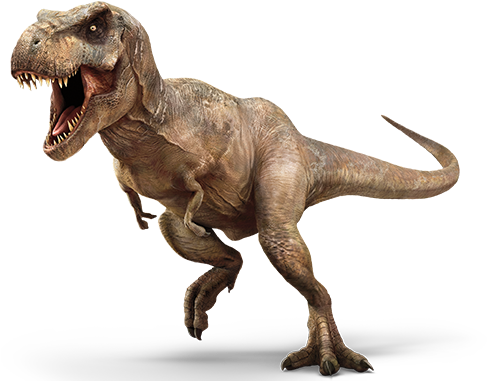 Tyrannosaurus Rex 桌布 壁紙 — 一隻咆哮的暴龍，擁有紋理分明的棕色皮膚和鋒利的牙齒，在黑色背景前擺出動態姿勢。