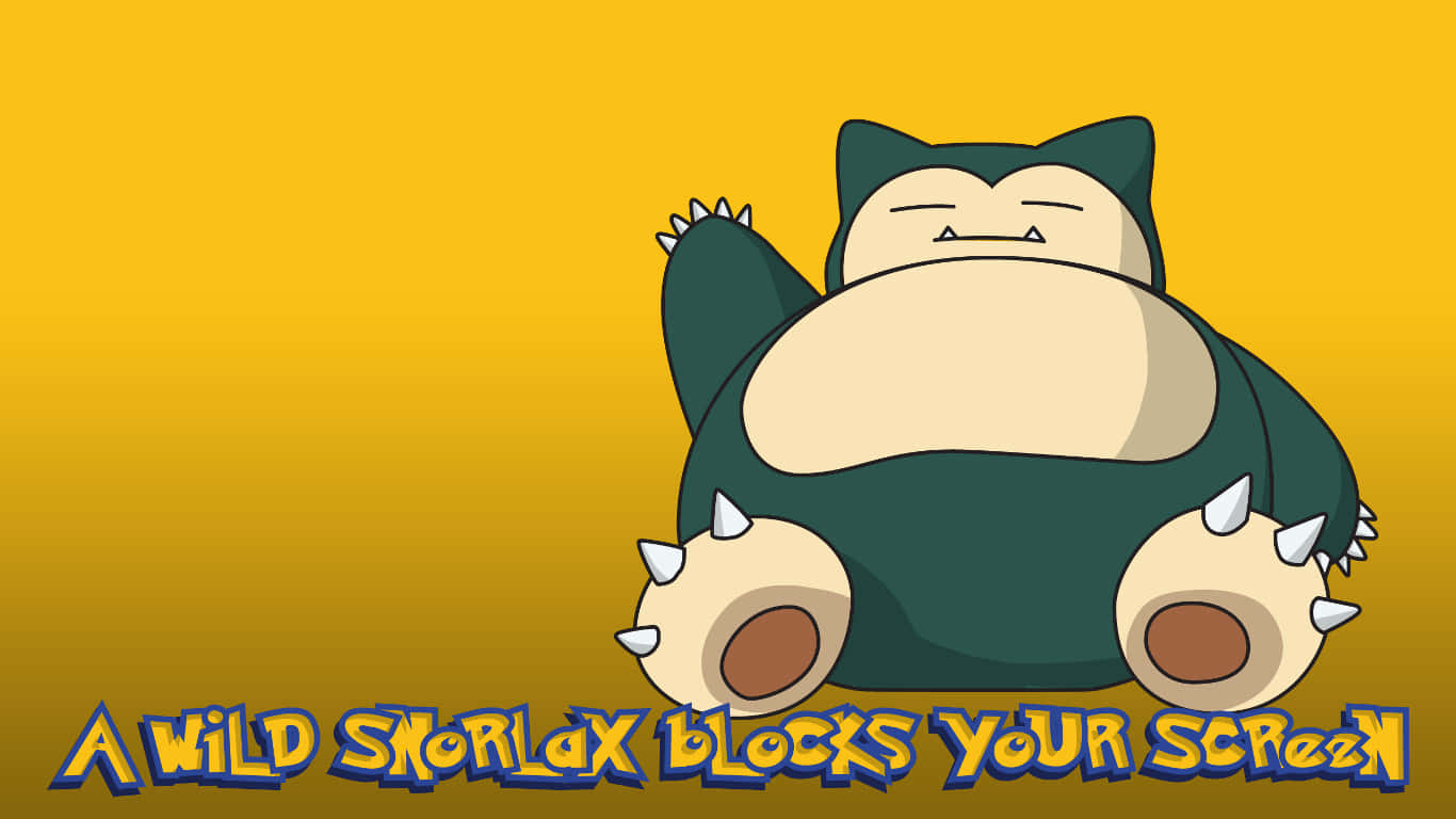 Pokemon Funny 桌布 壁紙 — 一隻圓潤的綠色卡比獸在溫暖的黃色漸變背景上安詳地睡覺，下方有俏皮文字。