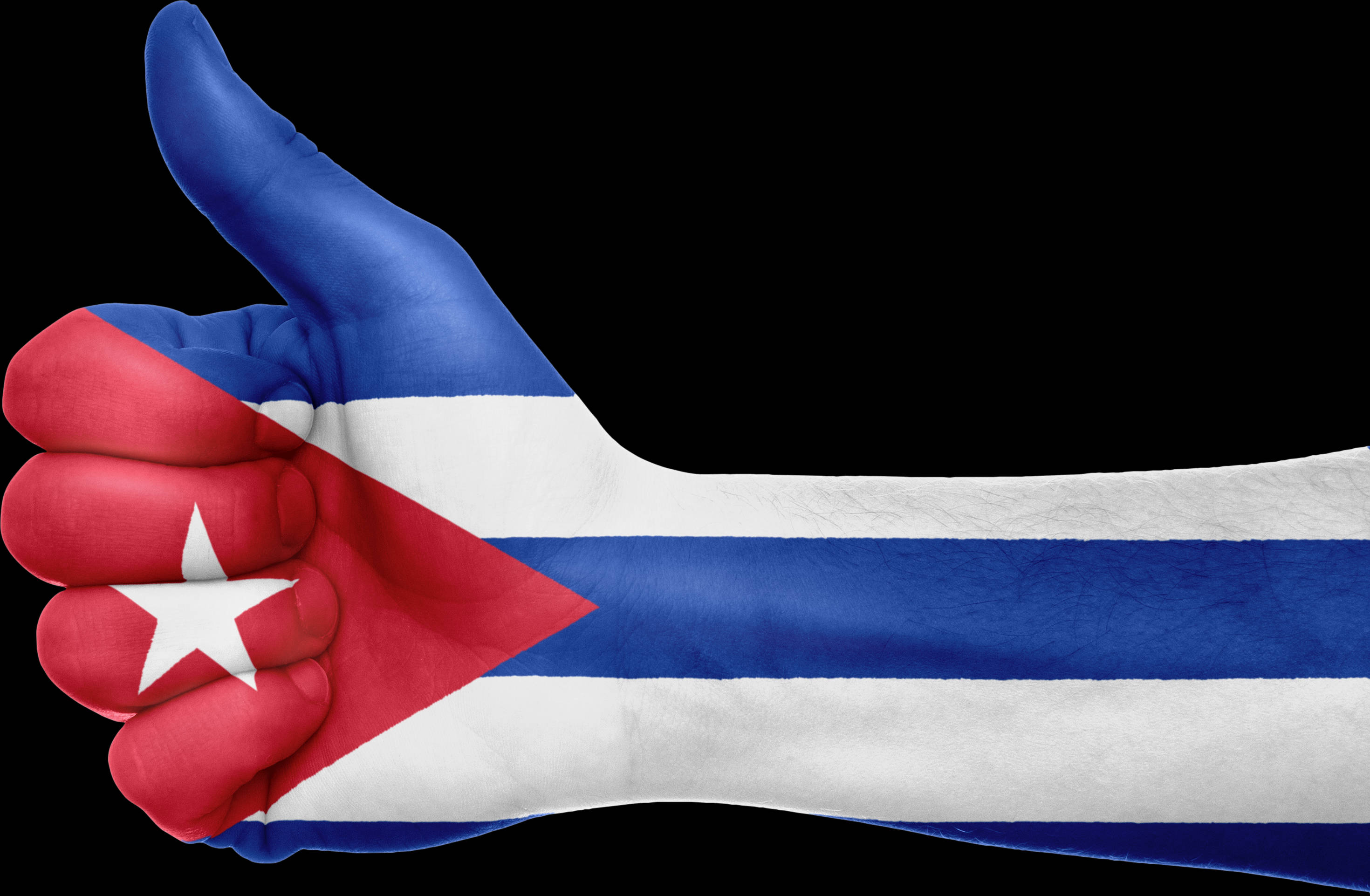 Cuban 桌布 壁紙 — 一隻塗上古巴國旗的手在黑色背景上大膽地豎起大拇指。
