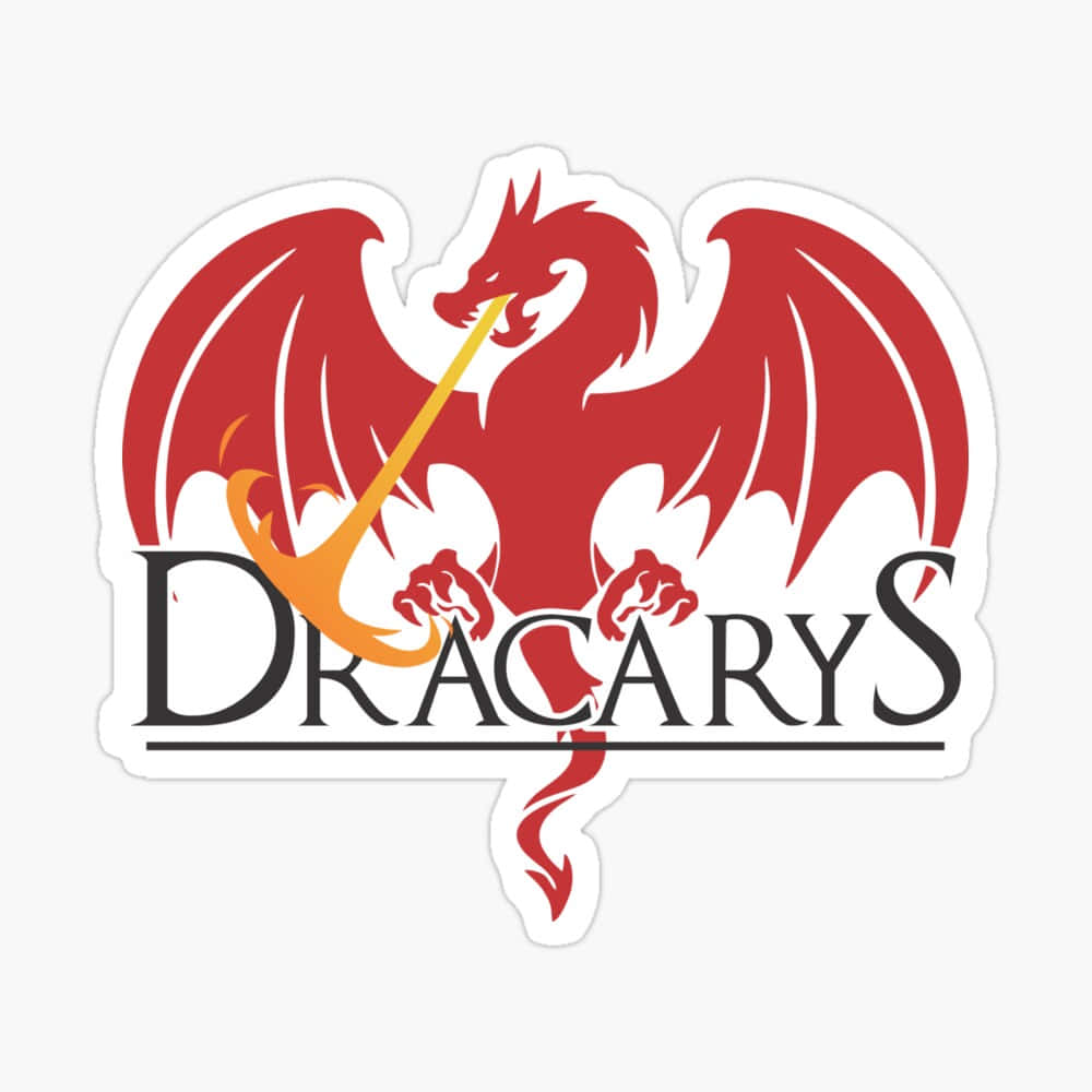dracarys 桌布 壁紙 — 一隻大膽的紅色龍展開翅膀，在黑色風格字體寫成的「DRACARYS」字樣上方噴火。