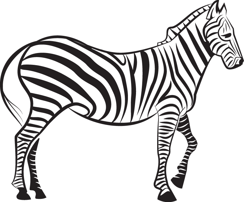 Zebra 桌布 壁紙 — 一隻大膽的黑白線條藝術斑馬在純色背景上以側面站立，帶有乾淨的圖形條紋。