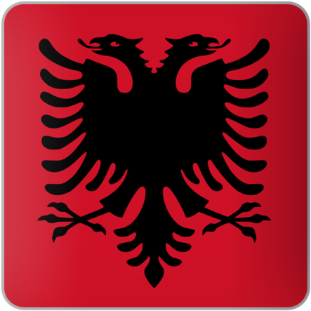 Albania 桌布 壁紙 — 一隻大膽的黑色雙頭鷹位於鮮紅色背景中央，帶有圓角。