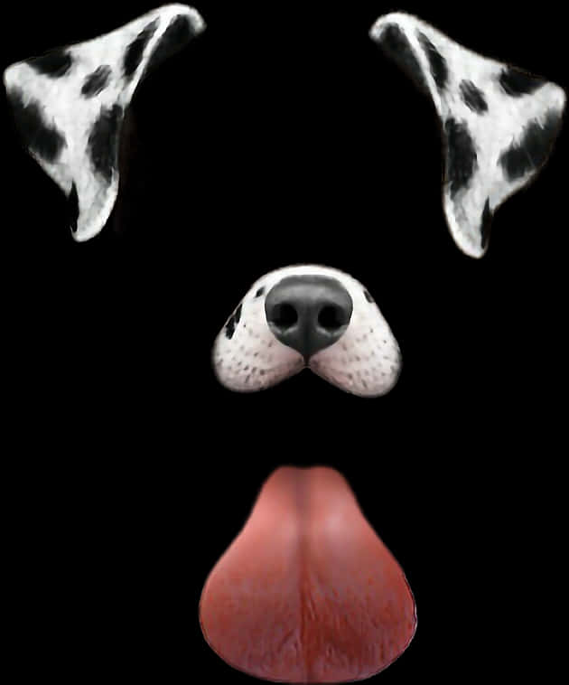 Snapchat 桌布 壁紙 — 一隻大麥町犬臉部的特寫，有斑點的耳朵、鼻子和伸出的舌頭，背景為黑色。