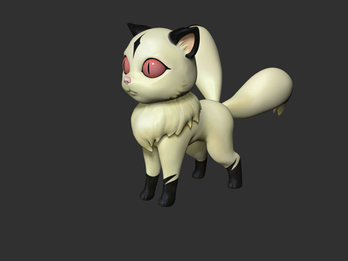 Inuyasha Nekomata 桌布 壁紙 — 一隻奶油色和黑色的貓狀生物，有著紅色眼睛，在深灰色背景前警覺地站立。