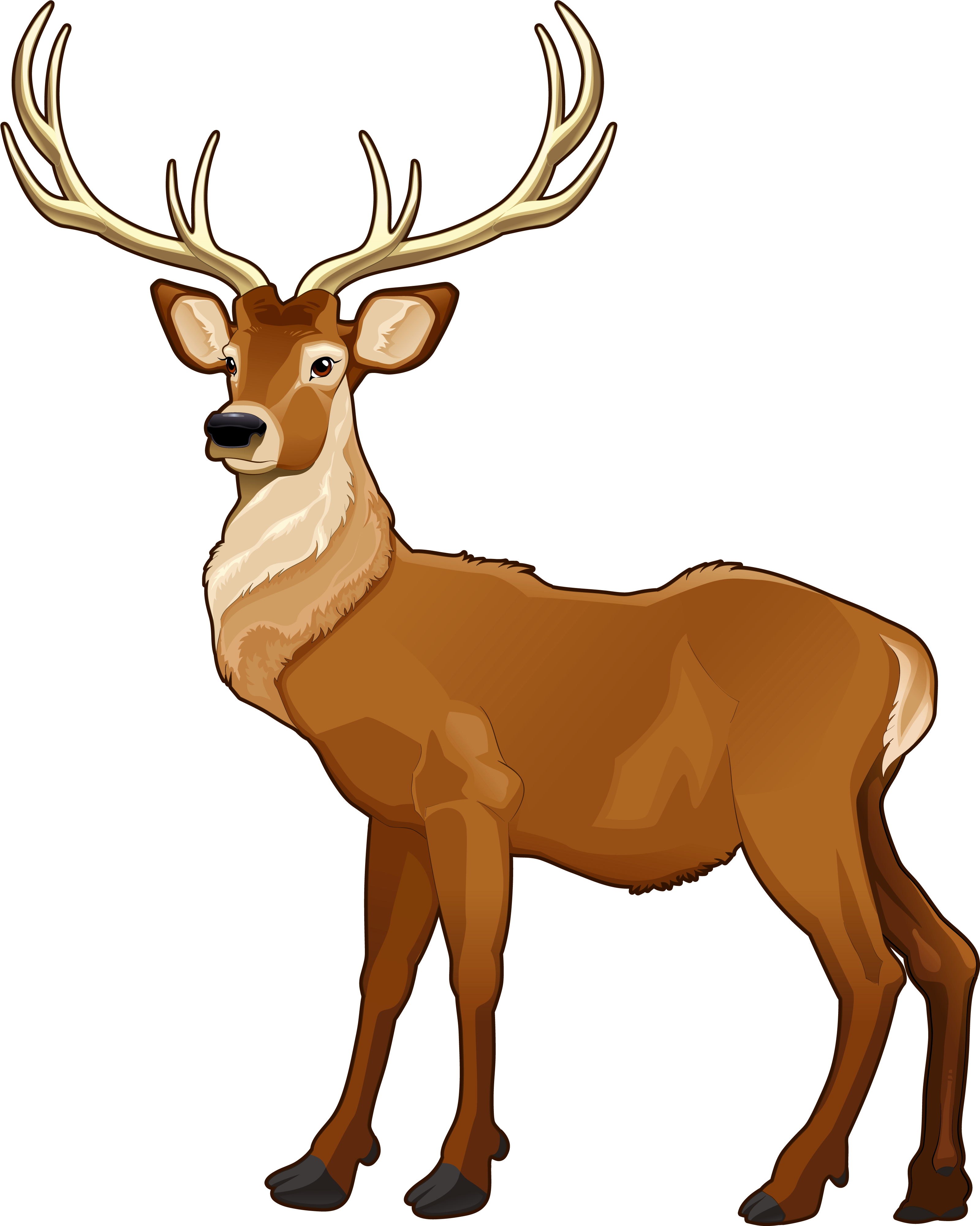 Elk 桌布 壁紙 — 一隻帶有大鹿角的雄偉卡通鹿，驕傲地站在純黑色背景前。