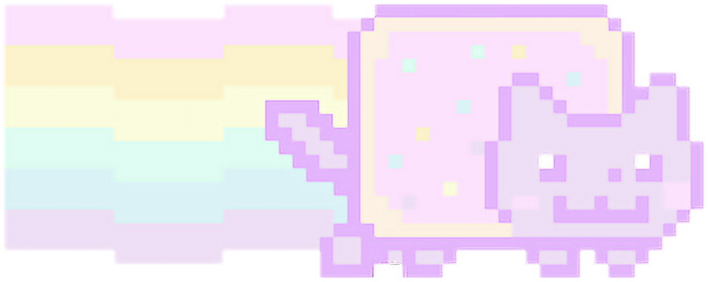 Nyan Cat 桌布 壁紙 — 一隻帶有彩虹痕跡的像素貓在柔和漸變的天空中滑行。