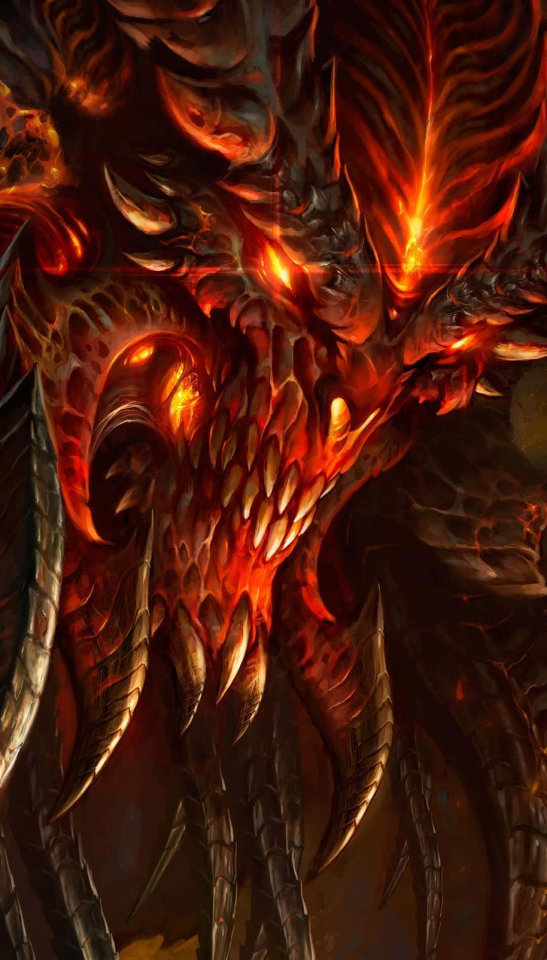 evil 桌布 壁紙 — 一隻帶有發光橙色眼睛和鋸齒狀鱗片的兇猛火龍，在黑暗而強烈的特寫中若隱若現。