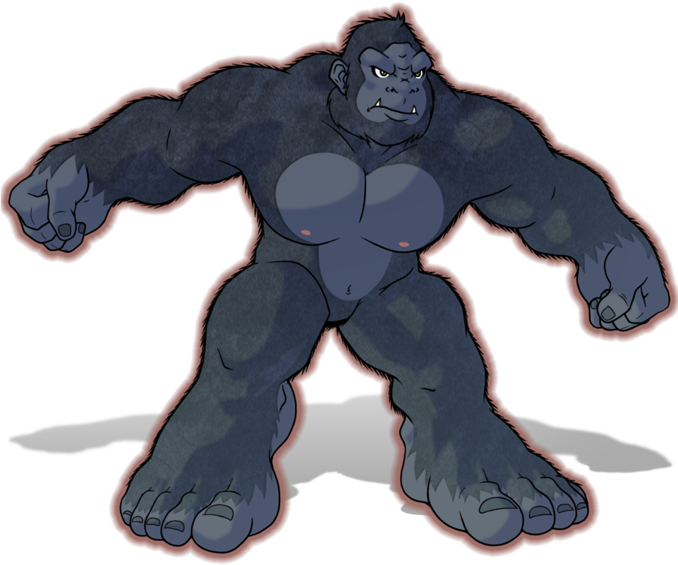 Gorilla 桌布 壁紙 — 一隻帶有發光眼睛和毛髮的威脅性藍色大猩猩，以強勢姿態站在黑色背景前。